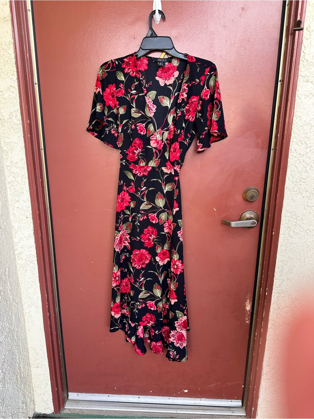 Whimsigoth Boho Black Floral Wrap High Low Midi Dress